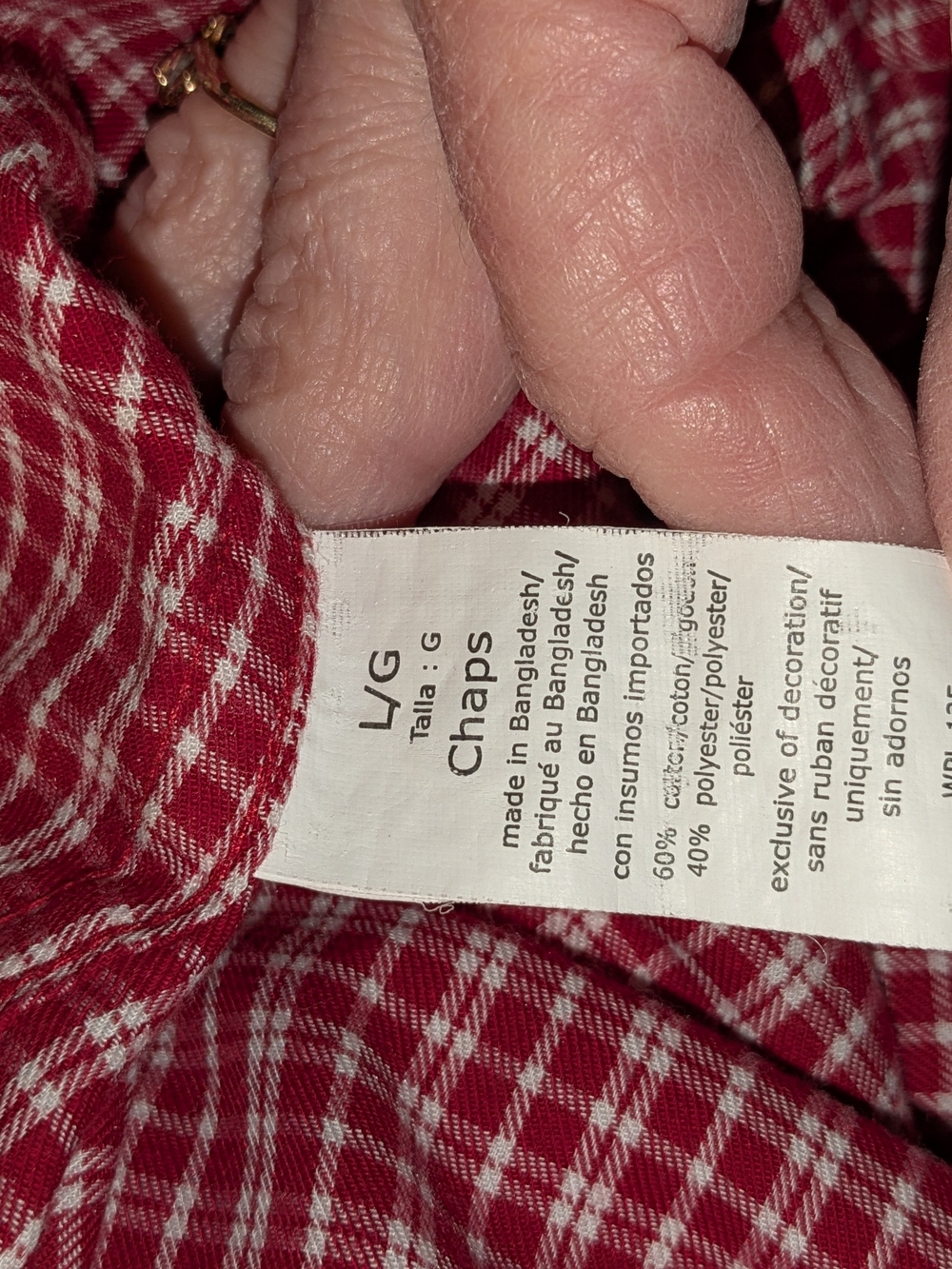 Chaps Size Large Red/White Check Shirt - Picture 6 of 8